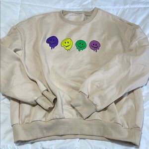 Beige Sweater with Colorful Smiley Faces